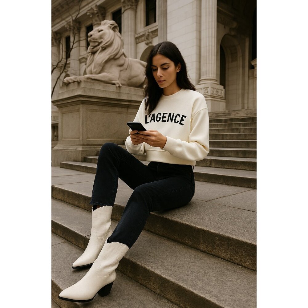 L’AGENCE Luvia Ivory Cropped Sweatshirt Rare Sold-Out Icon New With Tags Medium - Picture 5 of 16